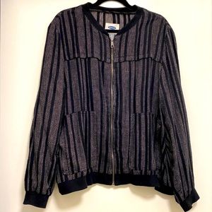 Black and white zip up bomber jacket.